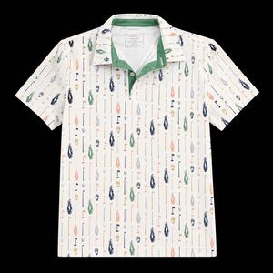 Swannies Louie Golf Polo Club Print Preppy Sporty Golfcore White Green 10/12